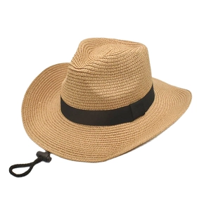 Western Cowboy Straw Hat Wide Brim Sun Protection Summer Beach Breathable Jazz Fedora With Windproof Rope For Outdoor