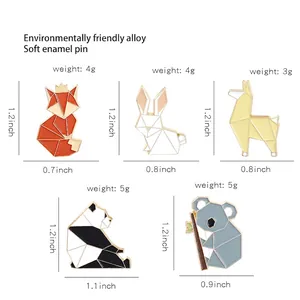 Modern geometric origami animal enamel pins set in fox rabbit panda and koala designs