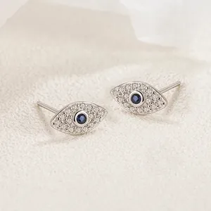 Retro Turkish Evil Eye Stud Earrings With 925 Sterling Silver Earring Post Blue Cubic Zirconia Jewelry For Women