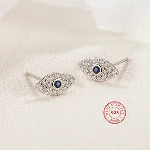 Retro Turkish Evil Eye Stud Earrings With 925 Sterling Silver Earring Post Blue Cubic Zirconia Jewelry For Women