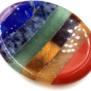 Oval 7 chakra thumb stone with polished amethyst lapis lazuli and natural energy crystals