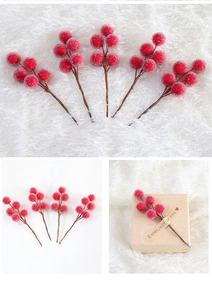 Frosted red Christmas berry stems for holiday gift box decoration and DIY crafts