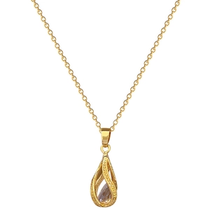 Elegant gold titanium steel teardrop necklace with a sparkling crystal stone centerpiece