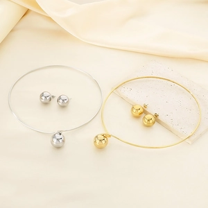 Stainless Steel Jewelry Necklace And Earrings Smooth Hollow Spherical Ball Minimalist Torque Choker Modern For Women