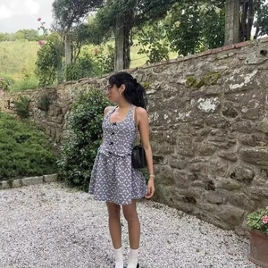 Gingham Halter Neck Mini Dress Backless Floral Embroidery Bow Ruffle Retro Summer Sundress For Women