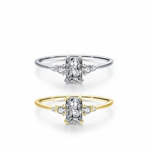 Bague classique en argent S925 avec pierre taille émeraude 1 carat en or et argent