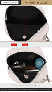 Détails de la structure interne du sac bandoulière avec poches et compartiment