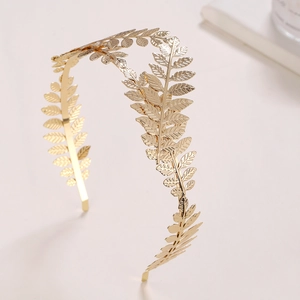 Elegant gold leaf crown headband with vintage metallic leaf texture and baroque style finish