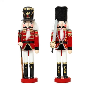 Detail of wooden Nutcracker soldier set with velvet finish and hand-painted festive details