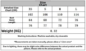 Size chart for balloon-style mini dress showing measurements for XS S M L sizes