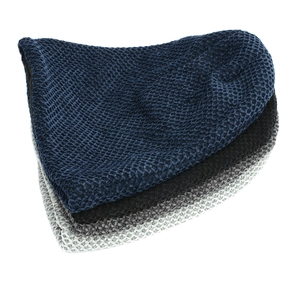 Winter chenille knit beanies for men with thick waffle texture in navy, black and grey