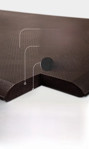 Detail showing 18mm thickened PU leather kitchen mat with anti-fatigue PVC foam cushioning