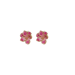 Elegant floral drop oil stud earrings in pink and gold finish for women