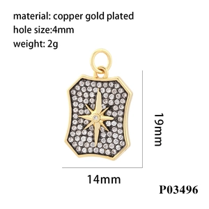 18K gold plated copper star shield pendant with sparkling zircons and dimensions 19x14mm