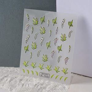 Stickers ongles 5D en relief motifs muguet blanc et orchidées clochettes élégants