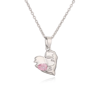 Elegant silver necklace with irregular melting heart pendant and pink teardrop gem