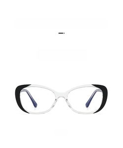 Front view of stylish black and transparent frame anti-blue light optical glasses