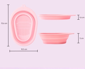 Pink silicone folding makeup brush cleaning bowl dimensions and textured mat surface