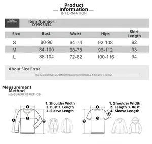 Detailed size guide table for women's slim fit summer dress showing bust and waist measures