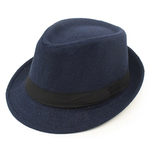 Chapeau fedora classique en feutre de laine bleu foncé avec ruban noir pour hommes