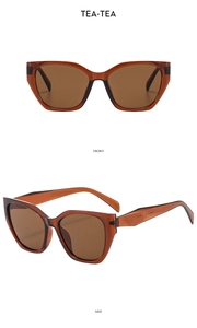 Front and side view of brown cat-eye sunglasses with high-quality acetate frames