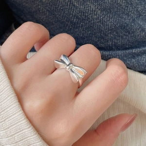 925 Sterling Silver Bowknot Ring For Women Korean Style Adjustable Open Finger Ring Sweet Elegant Jewelry