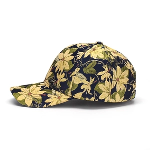 Navy floral jacquard baseball cap with vintage embroidery and structured design