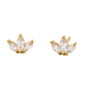 Boucles d'oreilles en acier inoxydable doré avec trois zircons de taille marquise