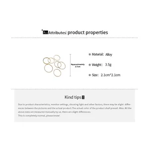 Detailed view of minimalist alloy ring set dimensions showing 2.1cm diameter and 3.5g weight