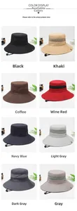 Detailed outdoor sun hat color guide with mesh vents and adjustable wind ropes