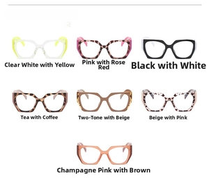 Multiple cat-eye glasses frames in various two-tone color combinations on white background
