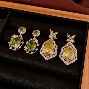 Boucles D'oreilles Pendantes Papillon Fleur Zircon Cuivre Plaqué Or Avec Tige En Argent Élégant Pour Femmes