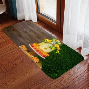 Saugfähige Flanell-Bodenmatte mit Holzmaserung und Zitruskuchen-Print für Zuhause