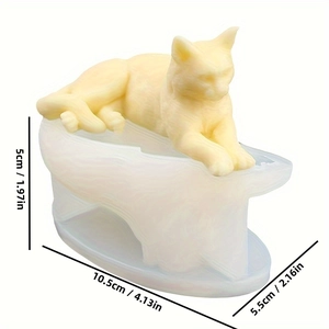 Detailed dimensions of the cat-shaped silicone mold for DIY candle and resin crafts.