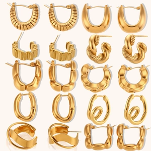 Chunky Hoop Earrings 18K Gold Plated Stainless Steel Geometric Twisted Textured Minimalist For Women Fashion Jewelry