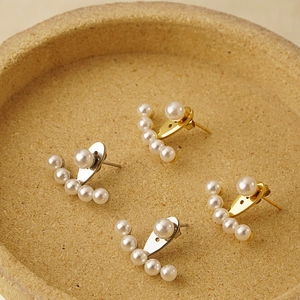 Boucles Oreilles Künstliche Perles Forme Éventail Acier Inoxydable Design Arc Bijoux Femmes Ton Or Argent