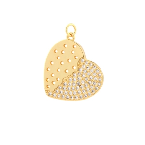 Golden micro-pave heart pendant with sparkling white cubic zirconia and circular ring