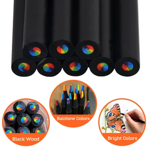 Black wood rainbow pencils featuring multi-color core and creative butterfly sketch