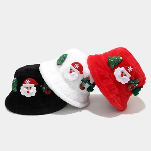 Christmas plush bucket hat in black white and red with Santa Claus and tree decor