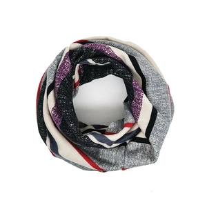 Multicolor striped knit beanie scarf with soft fabric texture in casual style