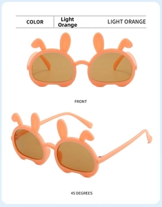 Light orange bear-themed foldable kids sunglasses with cute rabbit ear frame details