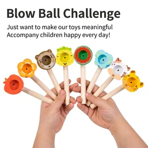 7-piece wooden floating ball game set with colorful cartoon animal patterns for kids