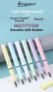 Detail of 6-piece inkless eternal pencil set in macaron colors with erasable tips