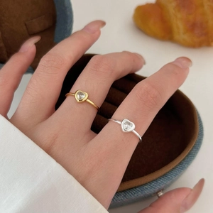 Minimalist 925 sterling silver heart zircon open ring in gold and silver finish