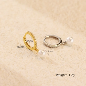 S925 sterling silver pearl drop earrings with dimensions 20.2mm and weight 1.2g