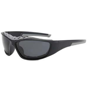 Polarized sports cycling sunglasses with matte black frame and grey top bar detail