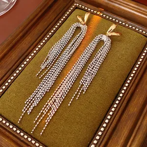 Bicolor Long Tassel Drop Earrings With 18K Gold Plated Copper And 925 Sterling Silver Earring Post Zircon Elegant Jewelry