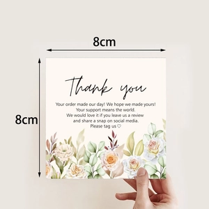 Minimalist square thank you card with floral design and 8cm dimensions for gift packing