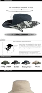 Guide des tailles du chapeau de pêche camouflage avec tour de tête de 56-58cm réglable