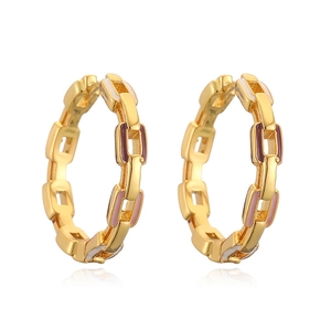 Golden chain link earrings with colorful enamel inlay in white, burgundy and pink